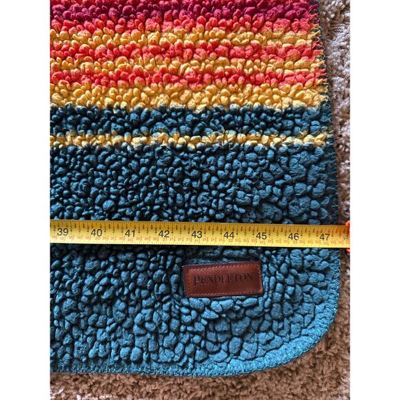 Pendleton Green Orange Yellow Red Striped Sherpa Fleece Throw Blanket 47x67 - Picture 4 of 5